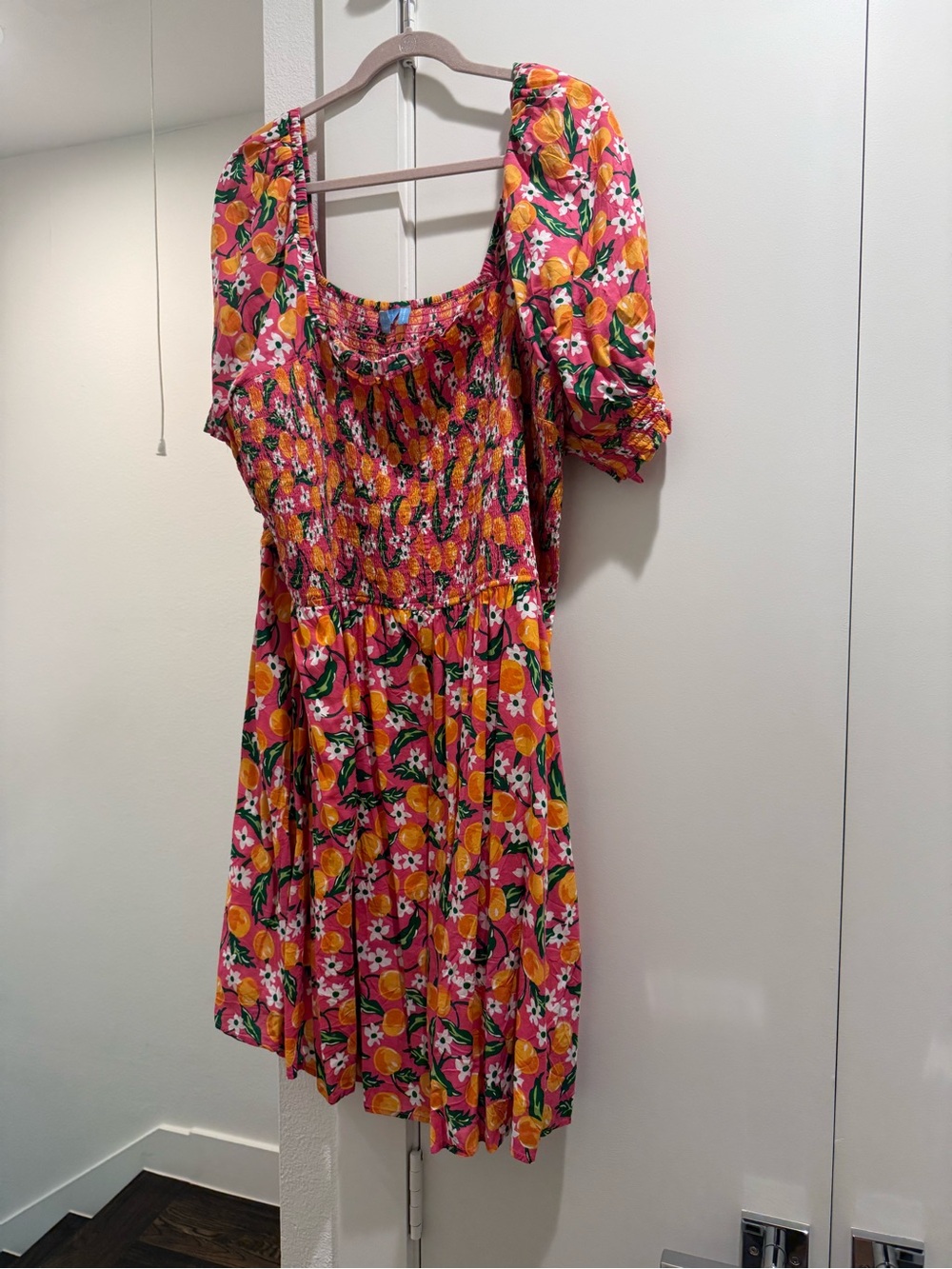 Draper James Pink Floral Smocked Dtess with Orange Accents